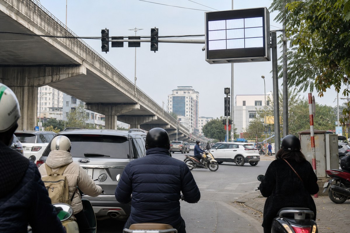 하노이 주요 교차로에 실시간 교통 전광판이 뜨기 시작해요