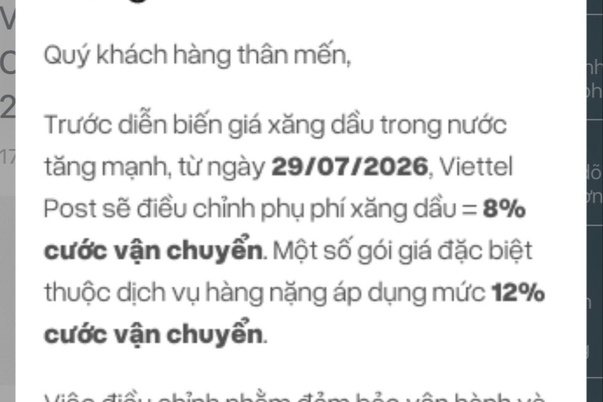 7월 29일부터 Viettel Post 배송비에 최대 12% 더 붙어요